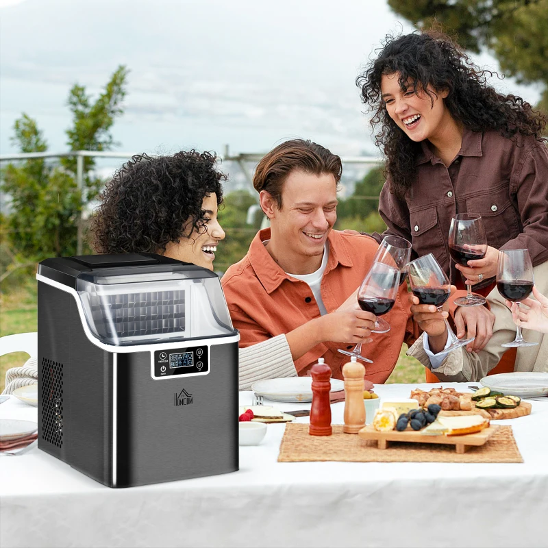 HOMCOM Máquina de hielo, 20 kg en 24 h, 24 cubitos en 14-18 min, máquina de hielo con función de autolimpieza, 25,2x36x37,1cm, negro