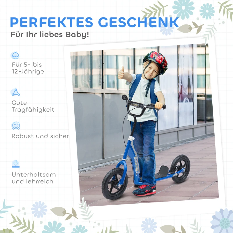 HOMCOM kinderstep scooter step stadsscooter kinderscooter kickboard 12 inch blauw 120 x 52 x 80-88 cm(m-7)