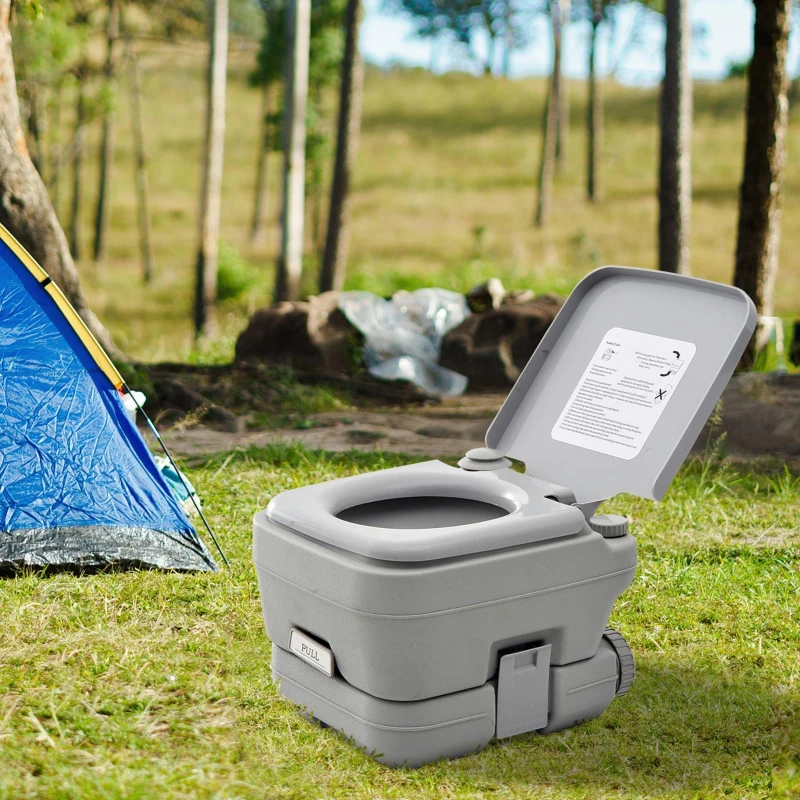 HOMCOM 10L Plastic Portable Toilet - Grey