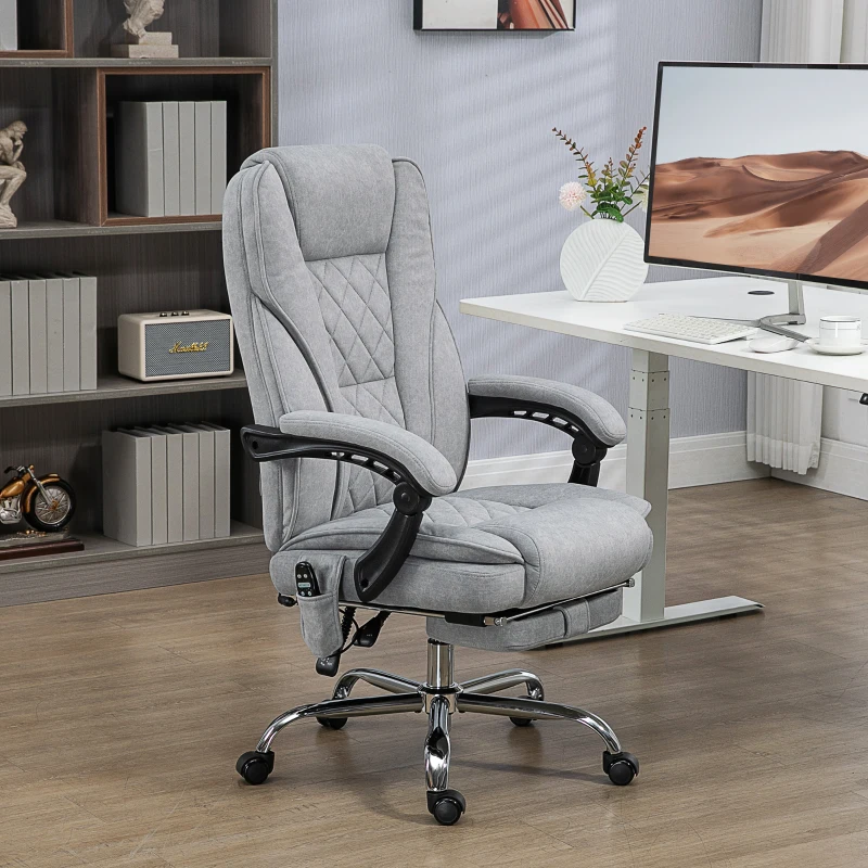 Vinsetto Fauteuil de bureau massant et chauffant hauteur réglable dossier inclinable télécommande repose-pieds rétractable gris