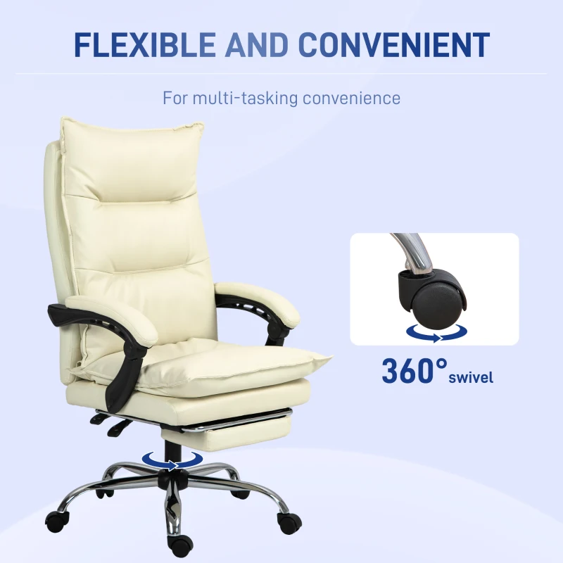 Vinsetto Fotel Biurowy, Regulowana wysokość, Podnóżek, Skóra ekologiczna, do 135 kg, Podstawa Metalowa, 66x72x116-124cm, Żółty