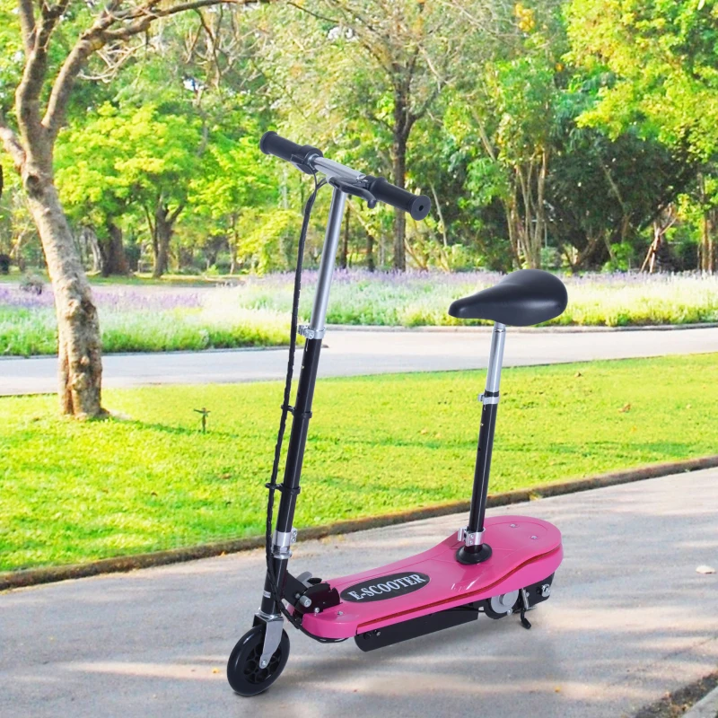 HOMCOM Patinete eléctrico plegable 120 W para niños 7 a 12 años luz LED manillar y asiento regulables 10 km/h máx. rosa