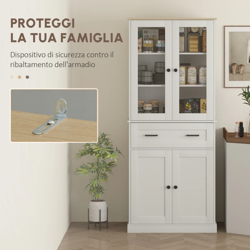 HOMCOM Armadio da cucina, Buffet, Frontale in acrilico, Cassetti, 76 x 40 x 182,5 cm, Bianco crema