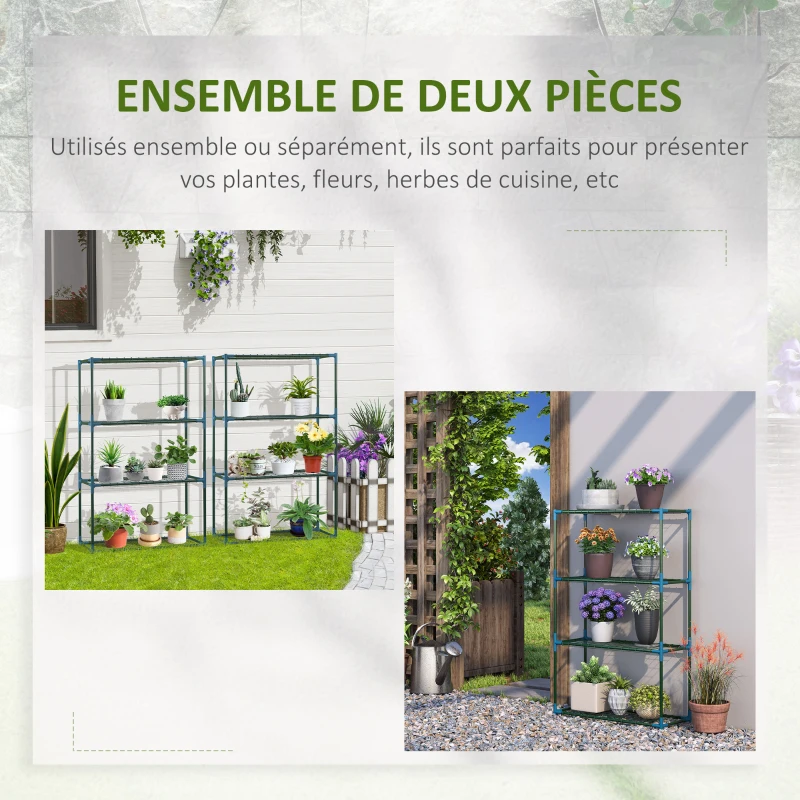 Outsunny Lot de 2 Étagères à Fleurs en acier 4 Niveaux Intérieur et Extérieur, support de plantes 70 x 27 x 110 cm, vert