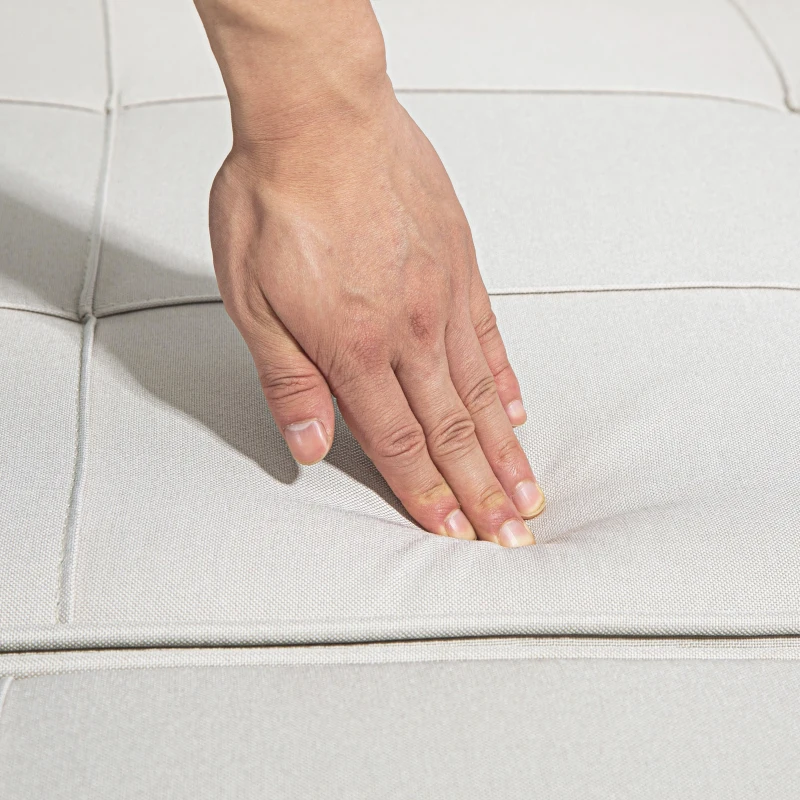 HOMCOM Sofá Cama de 1 Plaza Tapizado en Lino con Respaldo Ajustable en 5 Posiciones Reposapiés y Reposacabezas Crema