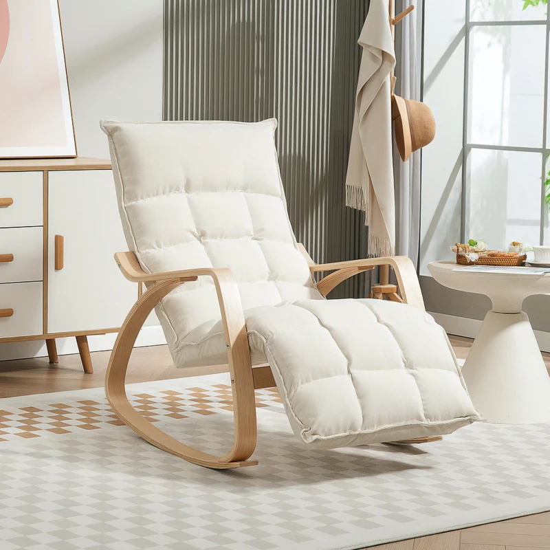 HOMCOM Gestoffeerde Schommelstoel, Ontspanningsfauteuil met Armleuningen en Stalen Frame, voor Woonkamer, Slaapkamer, Cremewit(m-10)