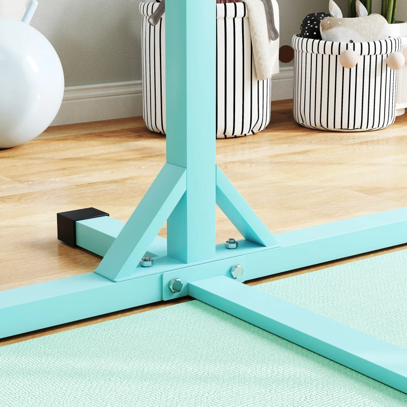 HOMCOM Height Adjustable Gymnastics Horizontal Bar for Kids, Children Junior Kip High Bar Fitness, Light Blue