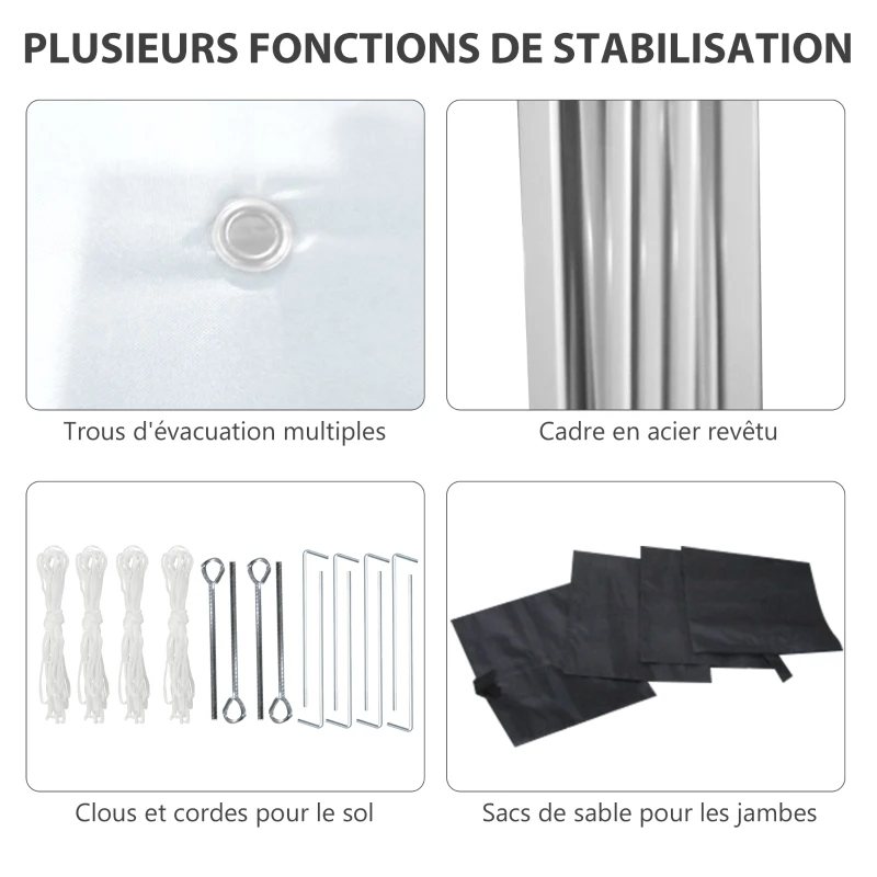 Outsunny Tonnelle de jardin pop-up réglable en hauteur protection 2 parois latérales sac de transport 297 x 297 x 288 cm blanc