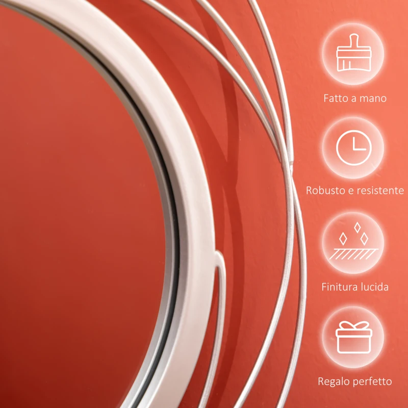 HOMCOM Set di 4 specchi rotondi in metallo argentato 107 x 56 cm