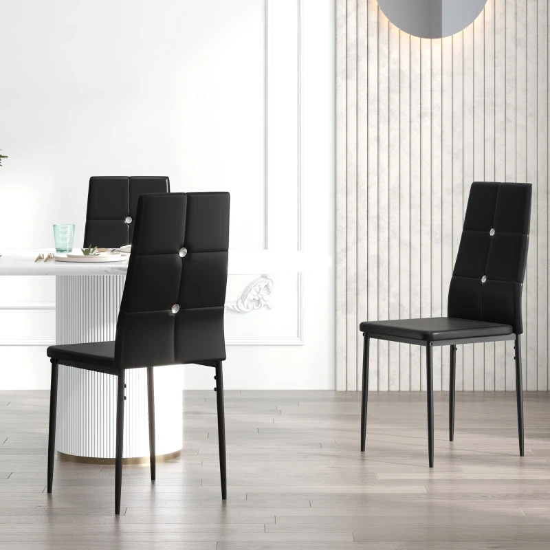 HOMCOM Juego de 6 Sillas de Comedor Tapizada en PU con Respaldo Alto con Botones y Patas de Acero Diseño Moderno Negro