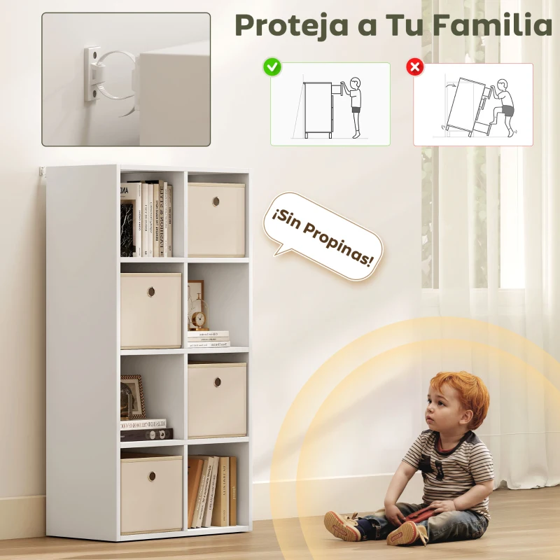 HOMCOM Estantería de 8 Cubos con 4 Cajones de Tela Horizontal o Vertical para Salón Dormitorio 105,9x30x53,7 cm Blanco y Beige