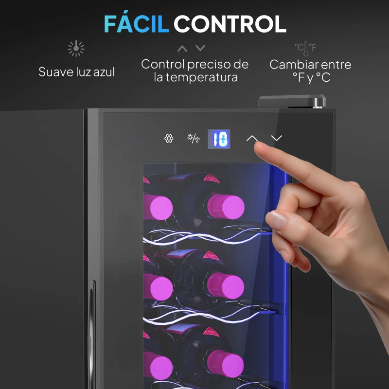 HOMCOM Vinoteca 12 Botellas con Doble Refrigeración Termoeléctrica Temperatura Ajustable 8-18℃ Puerta de Vidrio Negro