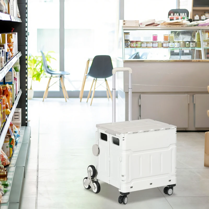 HOMCOM Carrito de la Compra Plegable con 2 Ruedas para Subir Escaleras Ángulo y Longitud de Mango Ajustable 48x43x95 cm Blanco