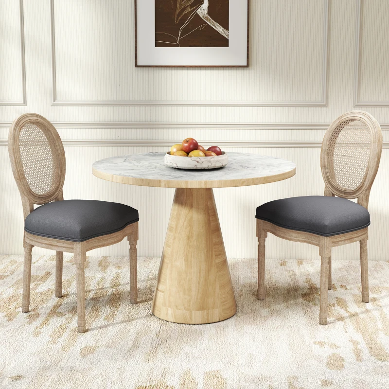 HOMCOM Keukenstoelen Set van 2, Zacht Gepolsterd, Vintage Ontwerp, Rattan Look, Grijs