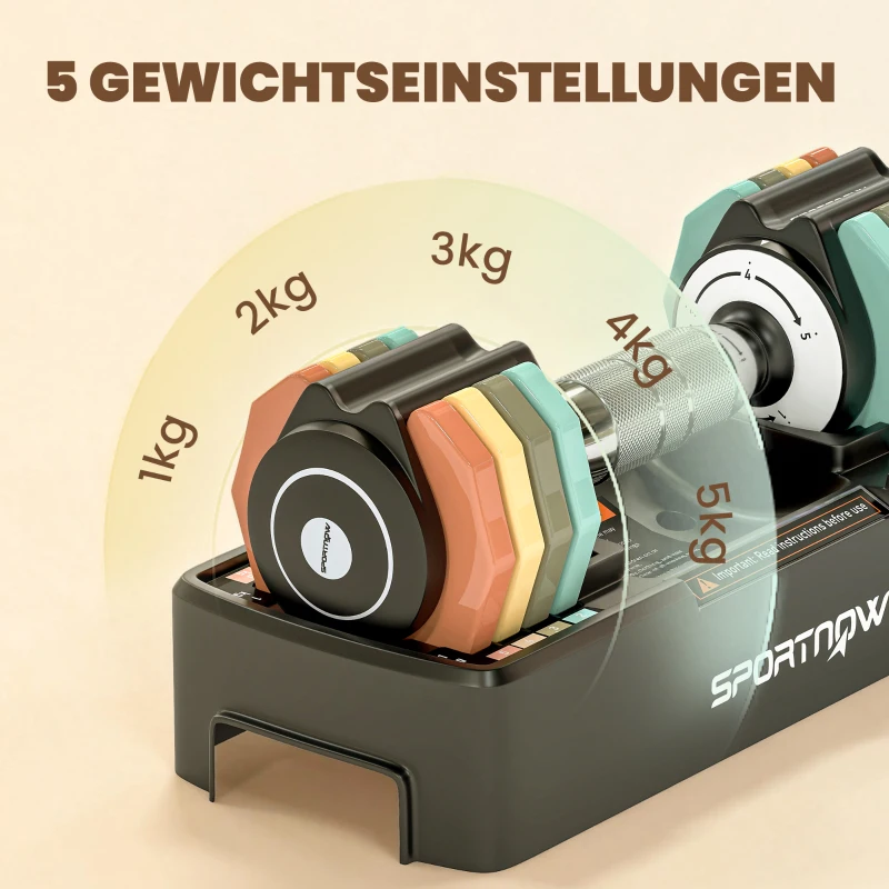 SPORTNOW Verstellbare Hantel Set, 1-5 kg Hanteln mit Schnelleinstellung Ablagefach, rutschfest Griff Platzsparend
