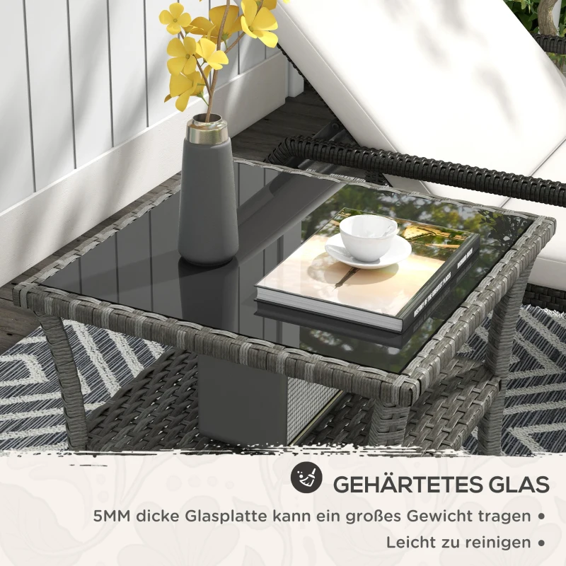 Outsunny Polyrattan Gartentisch, 50 x 50 x 45cm, wetterfest Beistelltisch für 4 Personen, Quadratisch mit Ablage Glasplatte