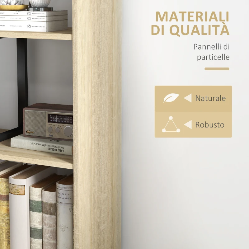HOMCOM Scaffale Libreria, Separatore di Ambienti in Stile Industriale a Scala con 5 Mensole, 102 x 30 x 160 cm, Color Quercia