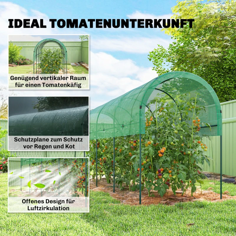 Outsunny Kas winterbestendig foliekas met boogdak, grondankers kweekkas 400 x 120 x 170cm Groen