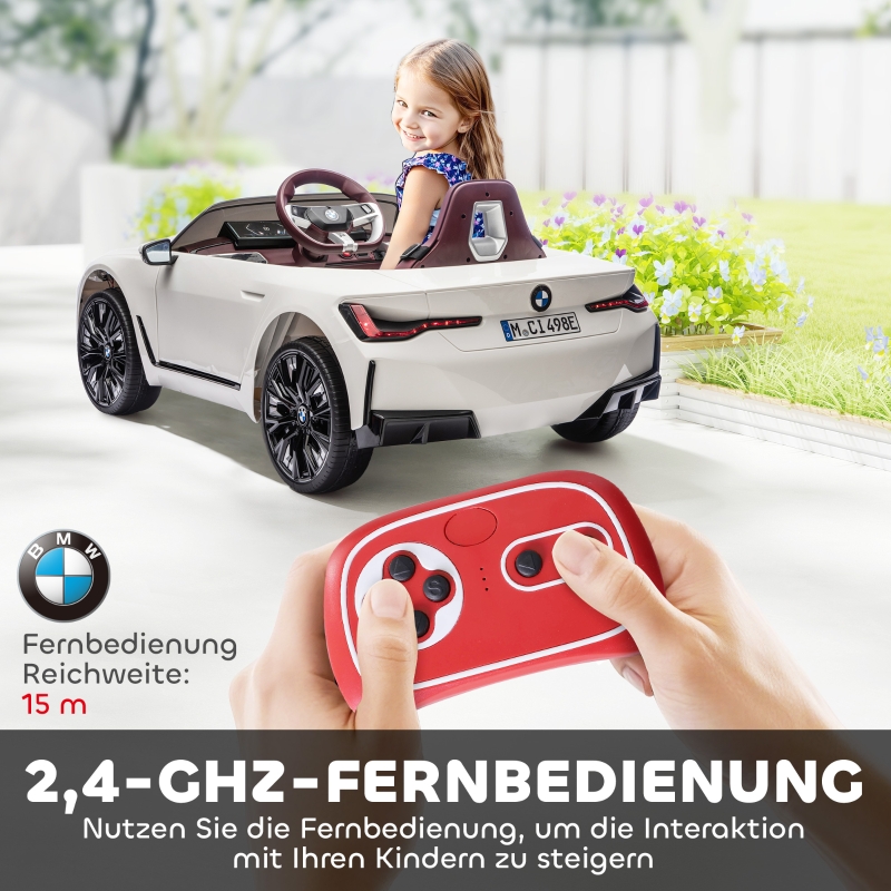 HOMCOM Kinderauto, oplaadbare accu, 3-5 km/u, met afstandsbediening, multimediaspeler, wit