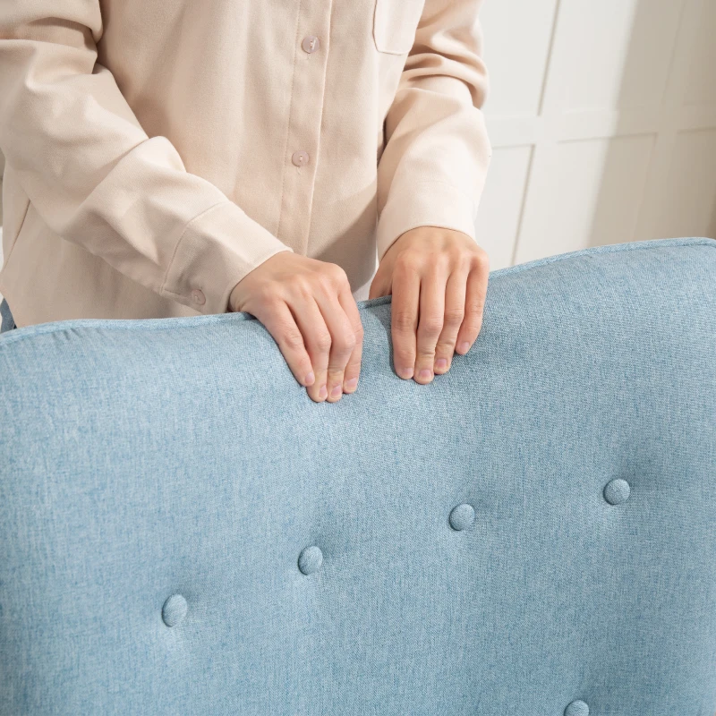 HOMCOM Sillón con Reposapiés Sillón Lectura con Respaldo Alto Capitoné Patas de Madera y Tapizado en Lino Azul Claro