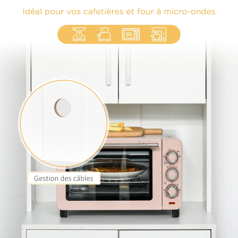 HOMCOM Buffet haut cuisine, armoire de cuisine avec 3 portes, 3 tiroirs et plan de travail, 60 x 40 x 160 cm, blanc