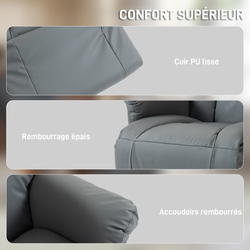HOMCOM Fauteuil de relaxation inclinable pivotant repose-pied réglable, jusqu'à 120 kg, pour salon, chambre, home cinéma, gris(m-6)