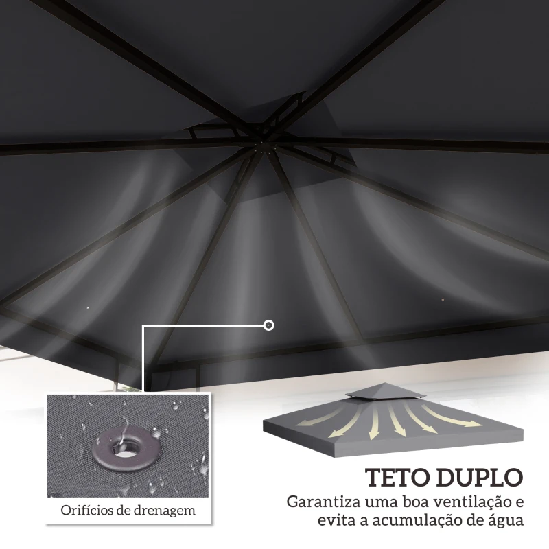 Outsunny Toldo de Substituição 3x3 m com Design de Dois Níveis Orifícios de Drenagem e Proteção UV Apenas Toldo Estrutura Não Incluída Cinzento