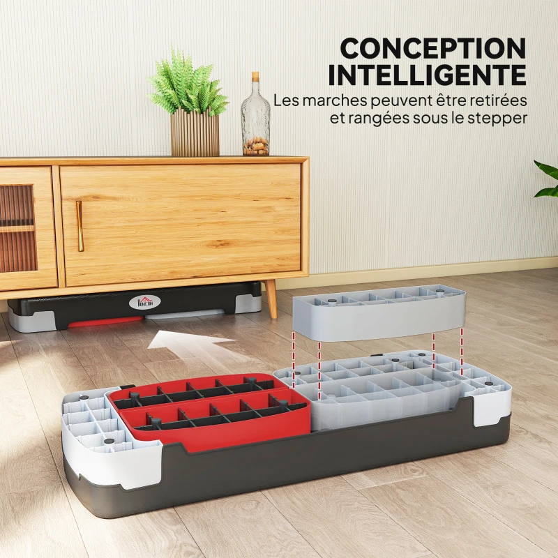 Stepper Fitness Aerobic - Aosom.fr x FFHandball - hauteur reglable surface antiderapante 80 x 31 x 20 cm noir gris clair