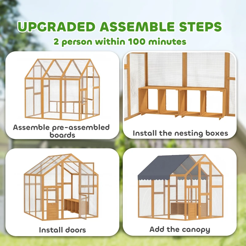 PawHut Kurnik 3,07 m² Wybieg drewniany z wodoodporną osłoną, zamkiem bezpieczeństwa, dla 6-8 kur 1,7 x 1,8 x 1,8 m