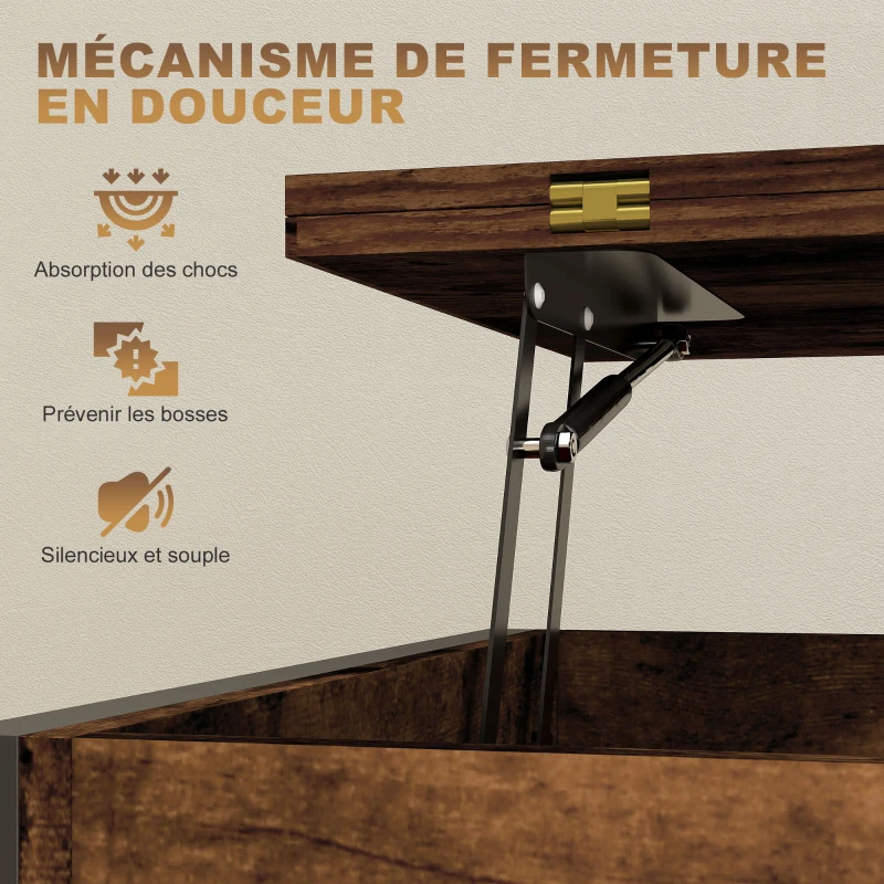 HOMCOM Table basse relevable et extensible, table de salon avec compartiment caché étagères ouvertes, 98x49x55cm, brun rustique
