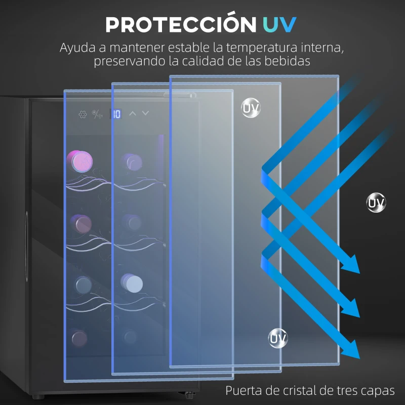 HOMCOM Vinoteca 8 Botellas con Doble Refrigeración Termoeléctrica Temperatura Ajustable 8-18℃ Puerta de Vidrio Negro
