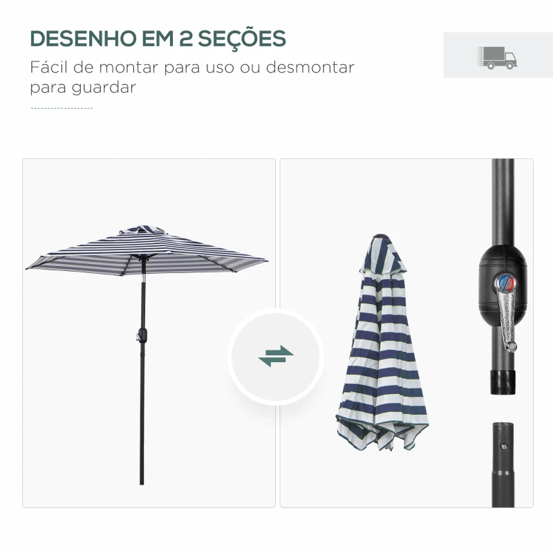 Outsunny Chapéu de Sol Exterior Ø230 cm com Ângulo Ajustável e Manivela Impermeável Azul e Branco