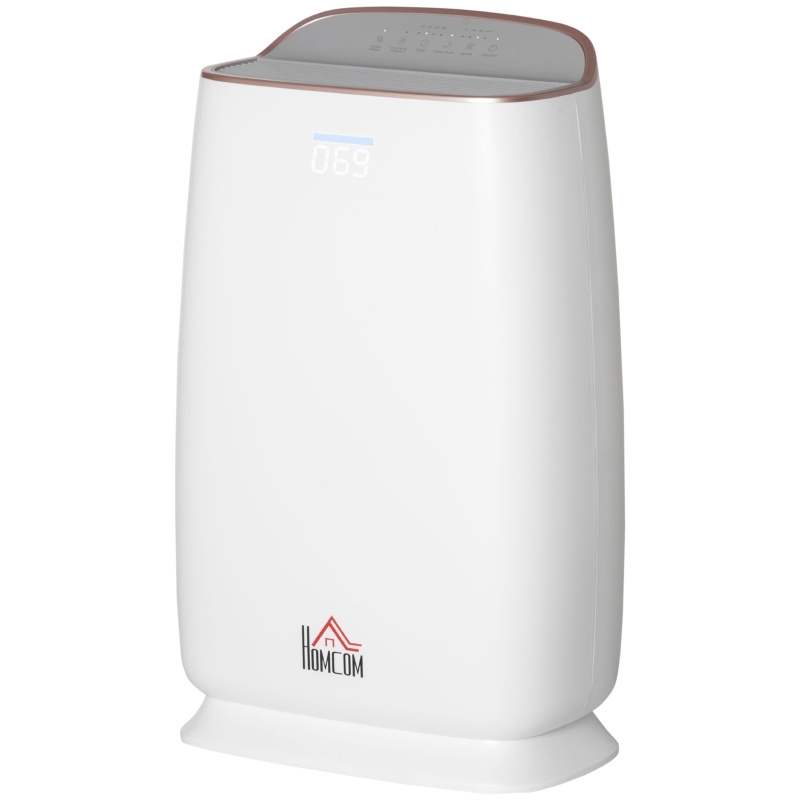 HOMCOM Purificador de Aire con Filtro HEPA de 3 Capas CADR 220 m³/h hasta 28 m² Purificador de Sobremesa 30x17x53 cm Blanco
