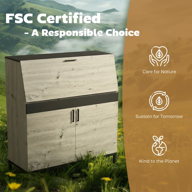 HOMCOM Industrialny Sekretarzyk z Półkami i Metalową Ramą 100 cm Naturalne Drewno + Czarny