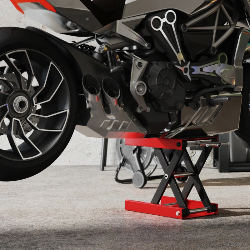 HOMCOM Lève moto béquille d'atelier stand moto tout-terrain moto cross supermotard hauteur réglable 10-37H cm acier charge max. 500 Kg rouge et noir