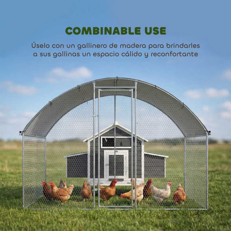 PawHut Gallinero para Exterior 2,8x1,7x1,9 m Cubierta de Tela Oxford Anti-UV Impermeable Pestillos para 5-8 Gallinas Plata