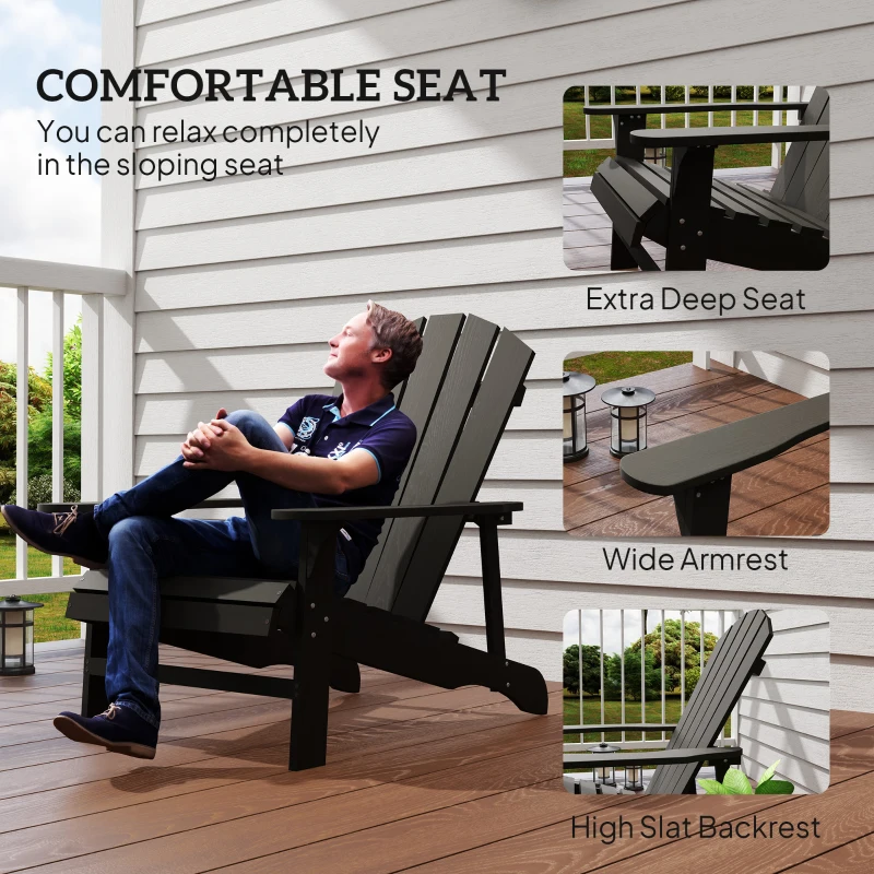 Outsunny Fotel Adirondack odporny na warunki atmosferyczne, drewniany fotel ogrodowy z wysokim oparciem i podłokietnikami