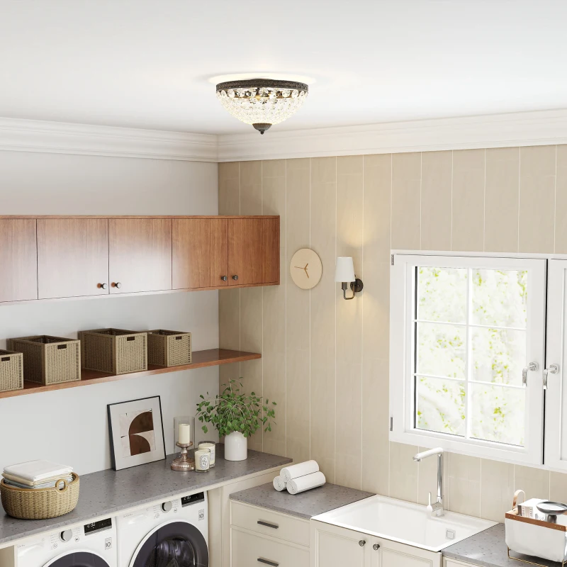 HOMCOM Lámpara de Techo de Cristal Vintage con 2 Casquillos E14 40W con 168 Cuentas de Cristal para Dormitorio Salón Negro