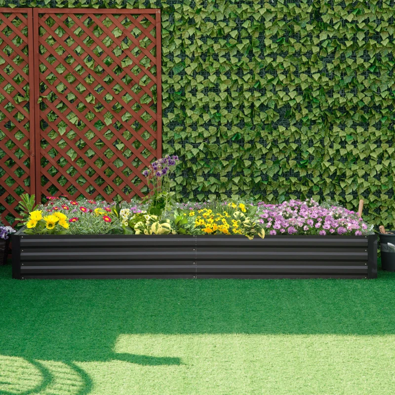 Outsunny Carré potager de jardin rectangulaire jardinière extérieure 241 x 90 x 30 cm tôle d'acier ondulée gris