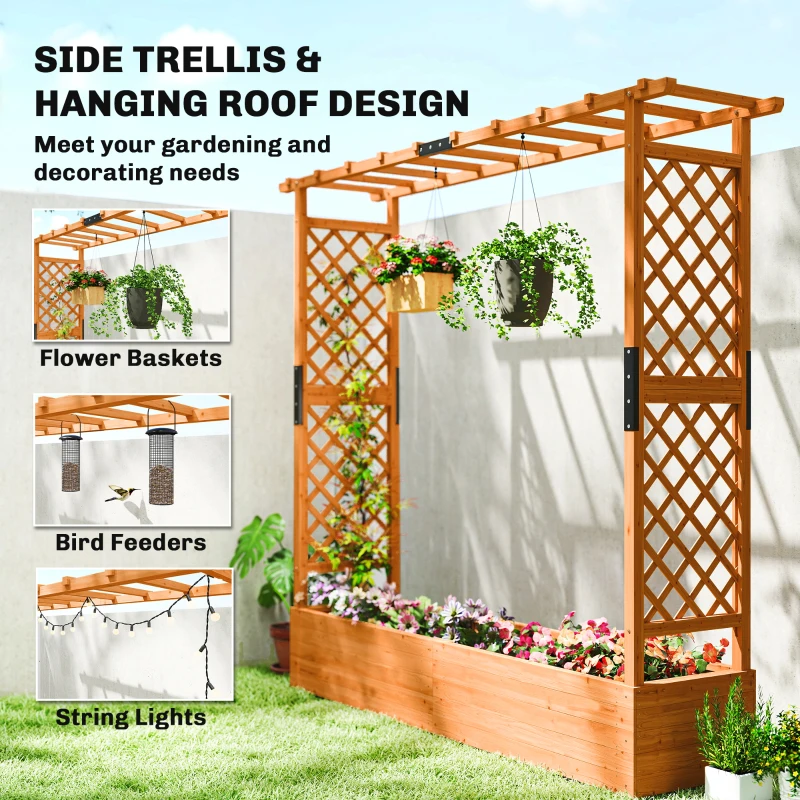 Outsunny Grządka z kratą i dachem, na kwiaty, owoce, warzywa, zioła, 196 x 44 x 181 cm, drewno, pomarańczowy