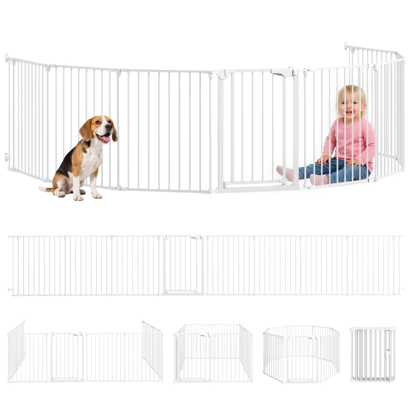 PawHut Recinto per Cani a 8 Pannelli Modulabili con Chiusura Automatica, in Acciaio e ABS, 61x3x75 cm, Bianco