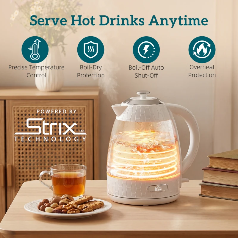 HOMCOM Kettle and Toaster Set, 1.7L 3000W Rapid Kettle with Strix Thermostat, 4 Slice Toaster with 7 Browning Controls, Cream