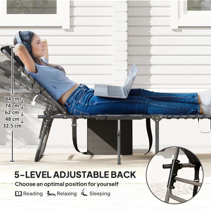Outsunny Leżak składany ogrodowy z poduszką, 5-stopniowa regulacja oparcia, do 120 kg