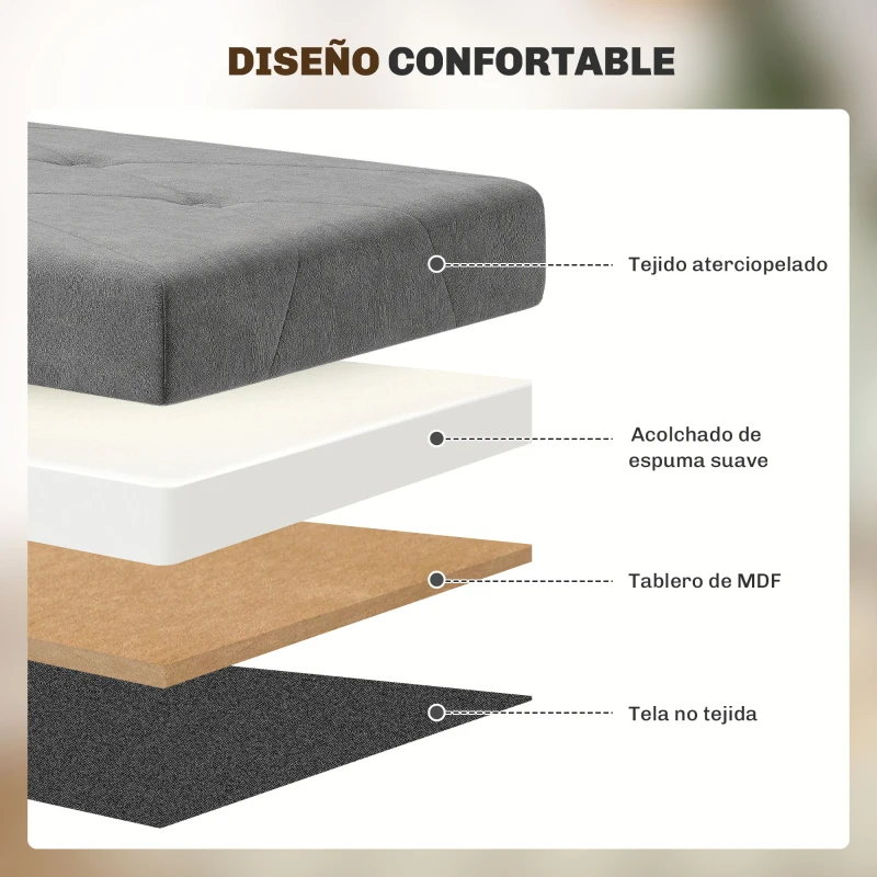 HOMCOM Banco Almacenaje Capacidad de 67 L 76x38x38 cm Tapizado en Terciopelo Carga 120 kg para Sala de Estar Dormitorio Gris