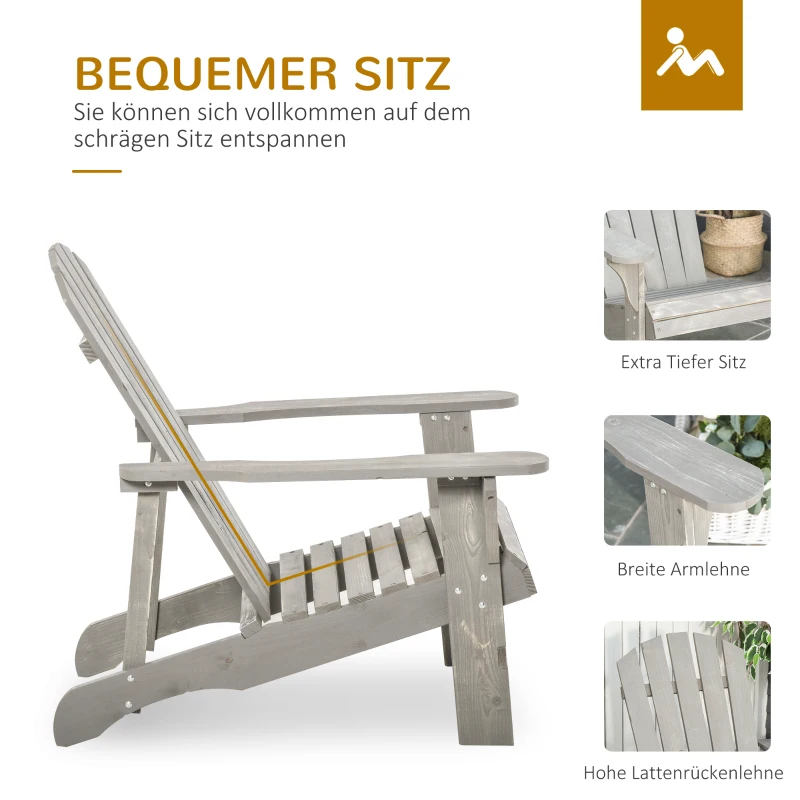 Outsunny Adirondack Stuhl wetterfest Adirondack Chair aus Holz Outdoor Gartenstuhl mit Hoher Rückenlehne Armlehnen