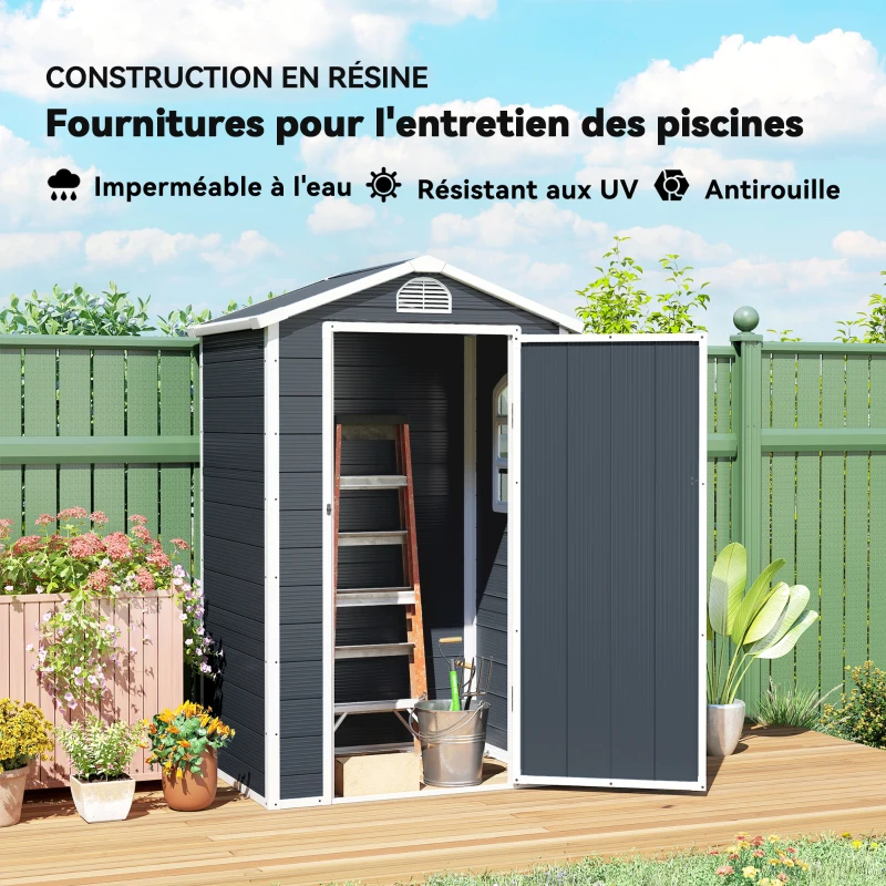 Outsunny Abri de jardin cabanon en résine polypropylène - 1 porte verrouillable 1 fenêtre et 1 grille d'aération