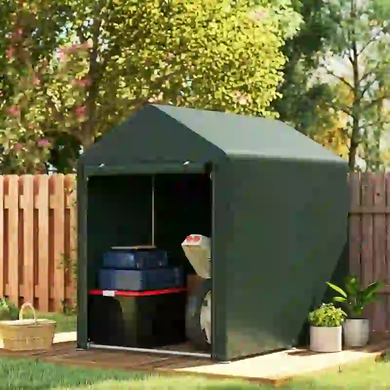 Outsunny Gartenzelt für Fahrräder 120x180x165 cm mit 2 Abteilen Reißverschlusstür Wasserdicht UV-beständig Grün