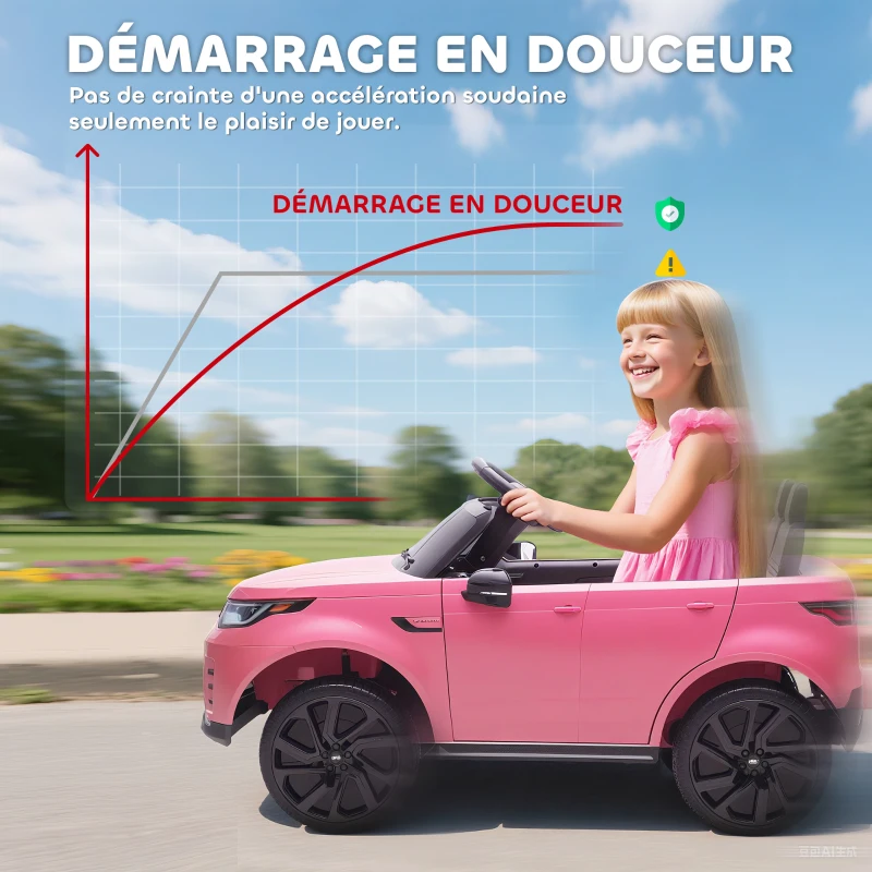 AIYAPLAY Voiture électrique enfant véhicule électrique Land Rover Discovery 12V télécommande 2,4 G 2 moteurs 105x68,5x58cm rose