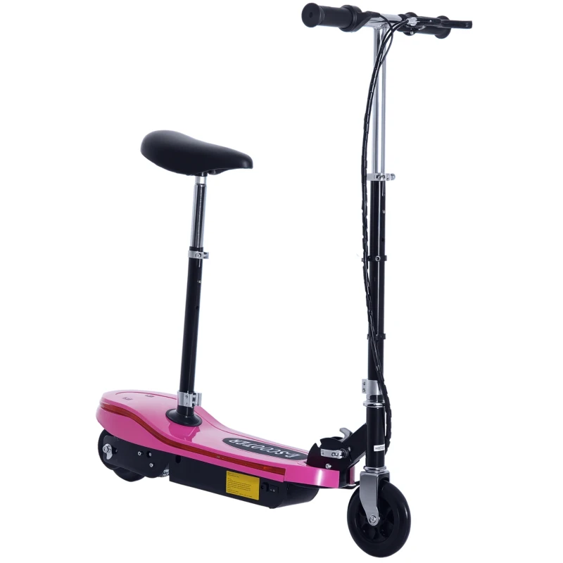 HOMCOM Patinete eléctrico plegable 120 W para niños 7 a 12 años luz LED manillar y asiento regulables 10 km/h máx. rosa
