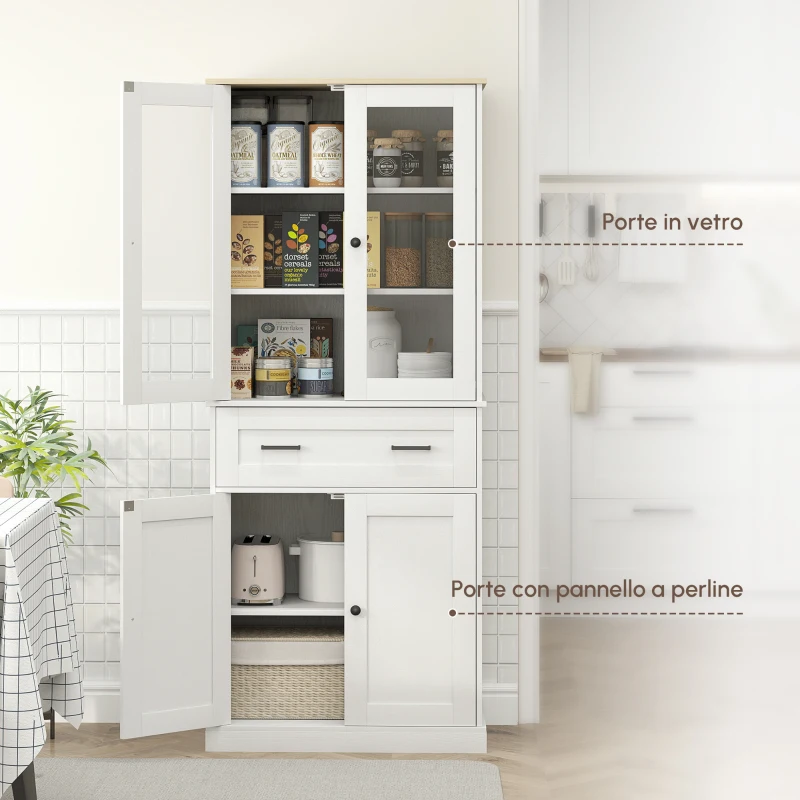 HOMCOM Armadio da cucina, Buffet, Frontale in acrilico, Cassetti, 76 x 40 x 182,5 cm, Bianco crema